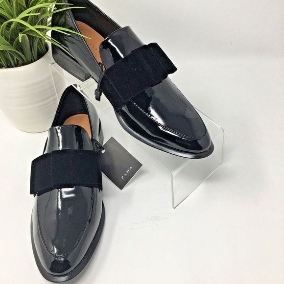 patent leather loafers with bow